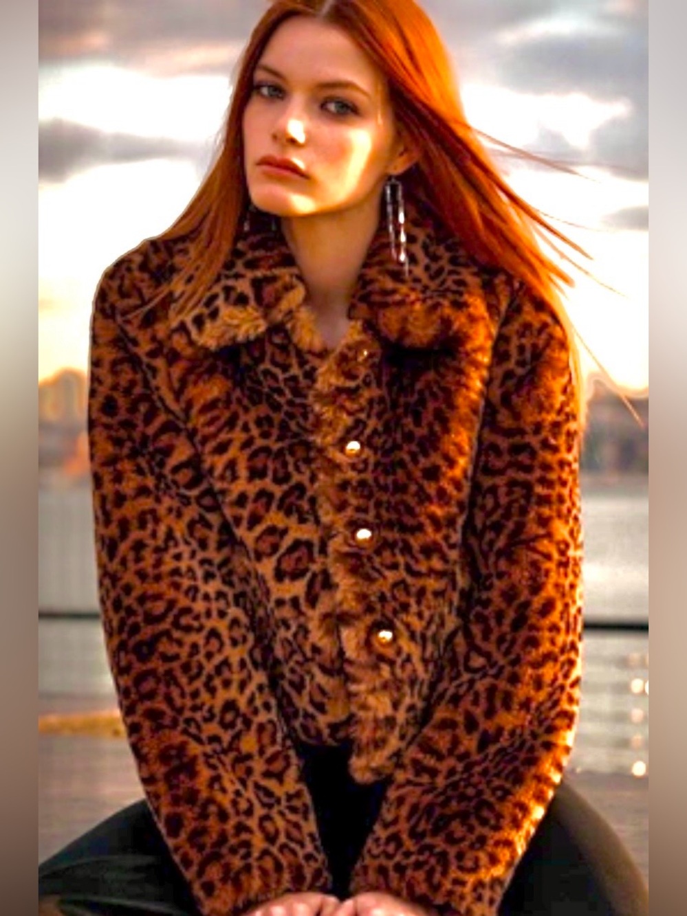 Mauve/Anthropologie/Faux Fur Brown/Black/Leopard Print/Gold Button Down Jacket!